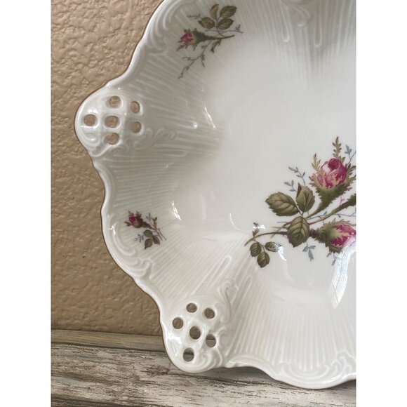 Classic Rose Rosenthal Germany Reticulated Bowl Pink Roses Gold Trim 7.5" - Picture 6 of 9